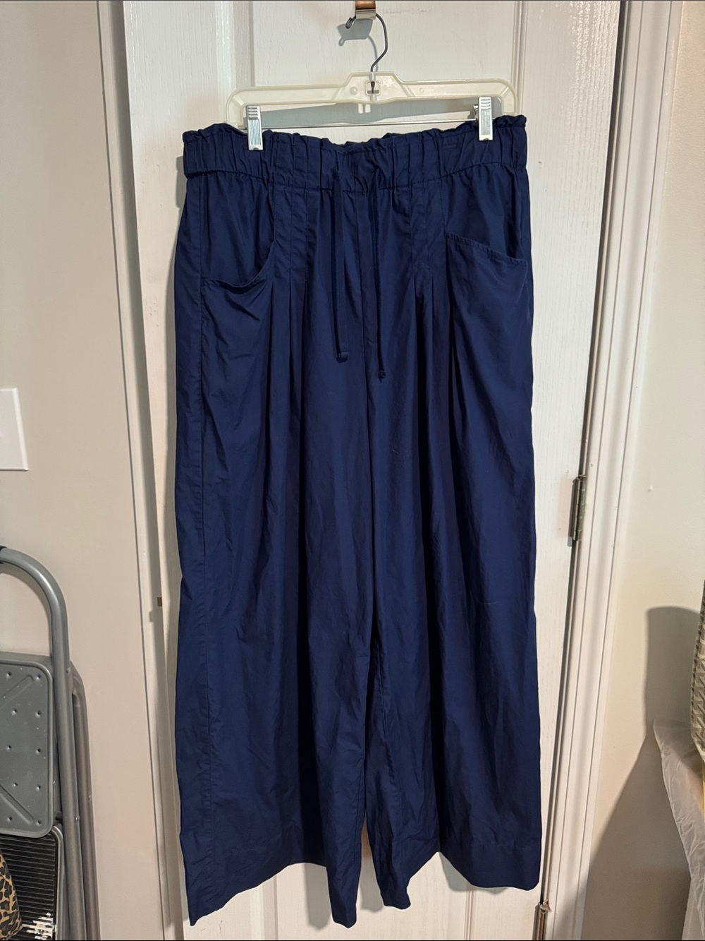 Anthropologie Maeve Navy Elastic-Waist Wide Leg Pants